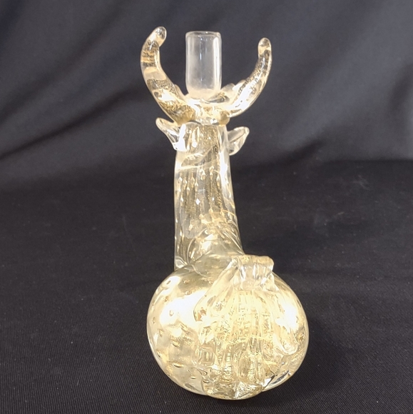 Mid Century Murano Italy Glass Gold Flecked Controlled Bubble Deer Candleholder - Picture 2 of 6